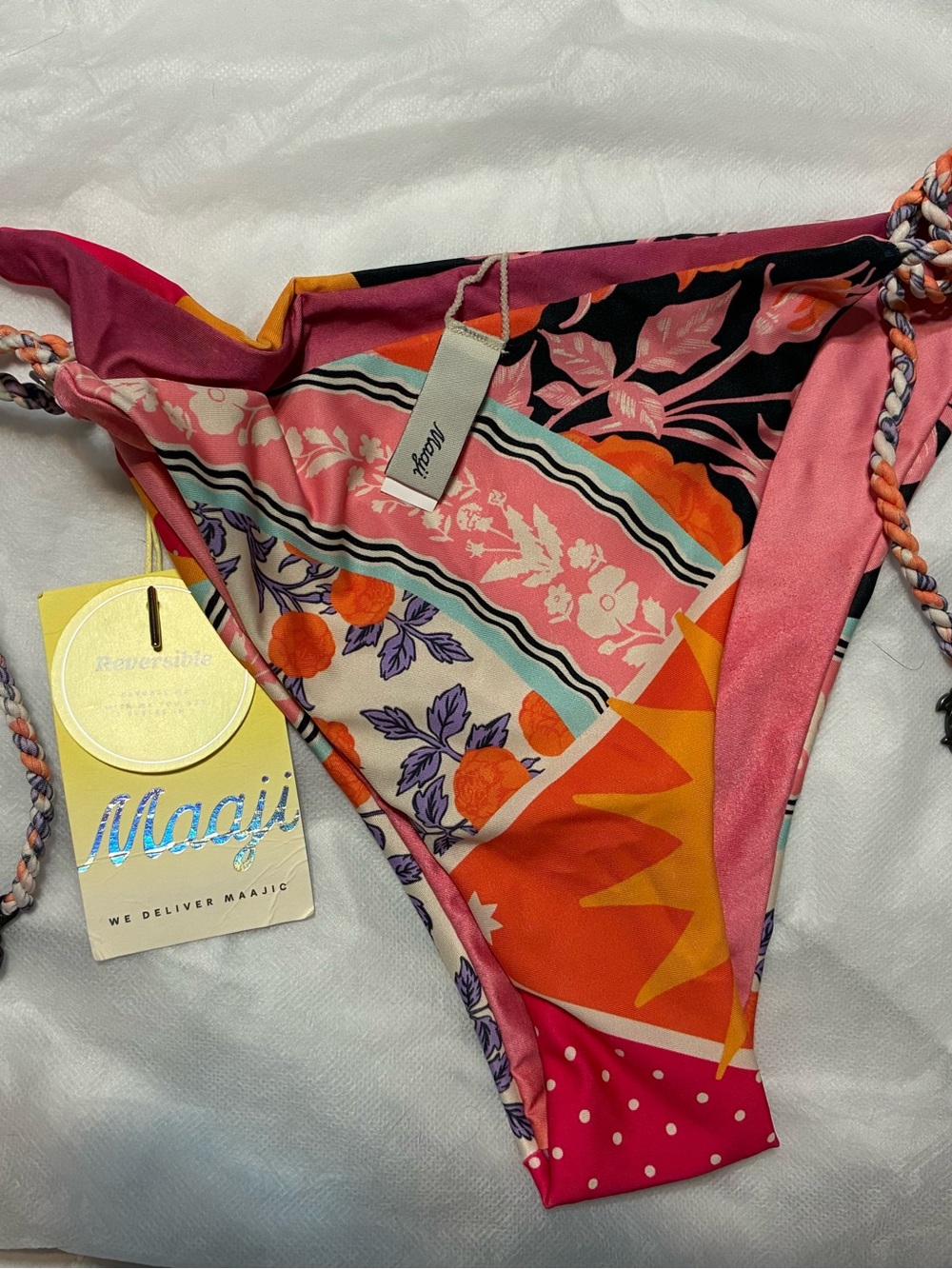 Maaji Women’s Reversible Multicolor Floral & Geometric Bikini Bottom Size L